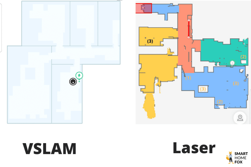 Detailreichtum der Wohnungskarte des Yeedi Saugroboters wird im Vergleich zu einer Karte eines Konkurrenten dargestellt